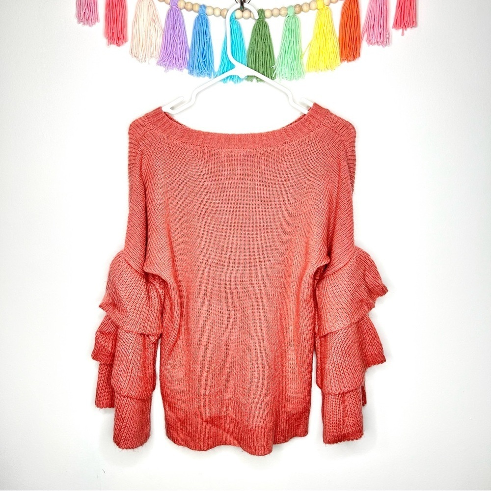 Alya Women's Pink Knitted Ruffle Sleeve Sweater Size Small - Picture 10 of 14